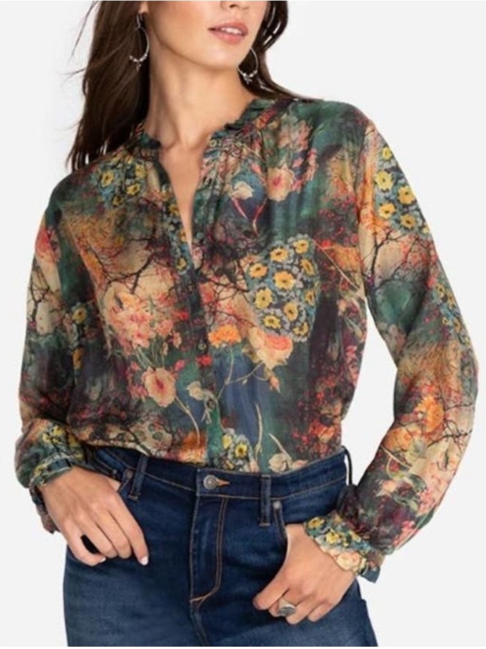 Johnny Was Silk Traviata Leda Button Down Blouse XXS